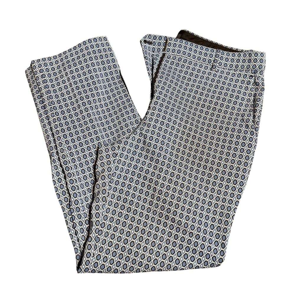 Theory Women's Geometric Print Straight Leg Dress Pants Blue White Size 8